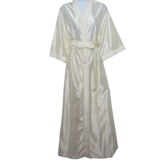 Vintage 70s At Home Wear Dressing Gown Robe M White Full Length Belted Pockets - Picture 3 of 10